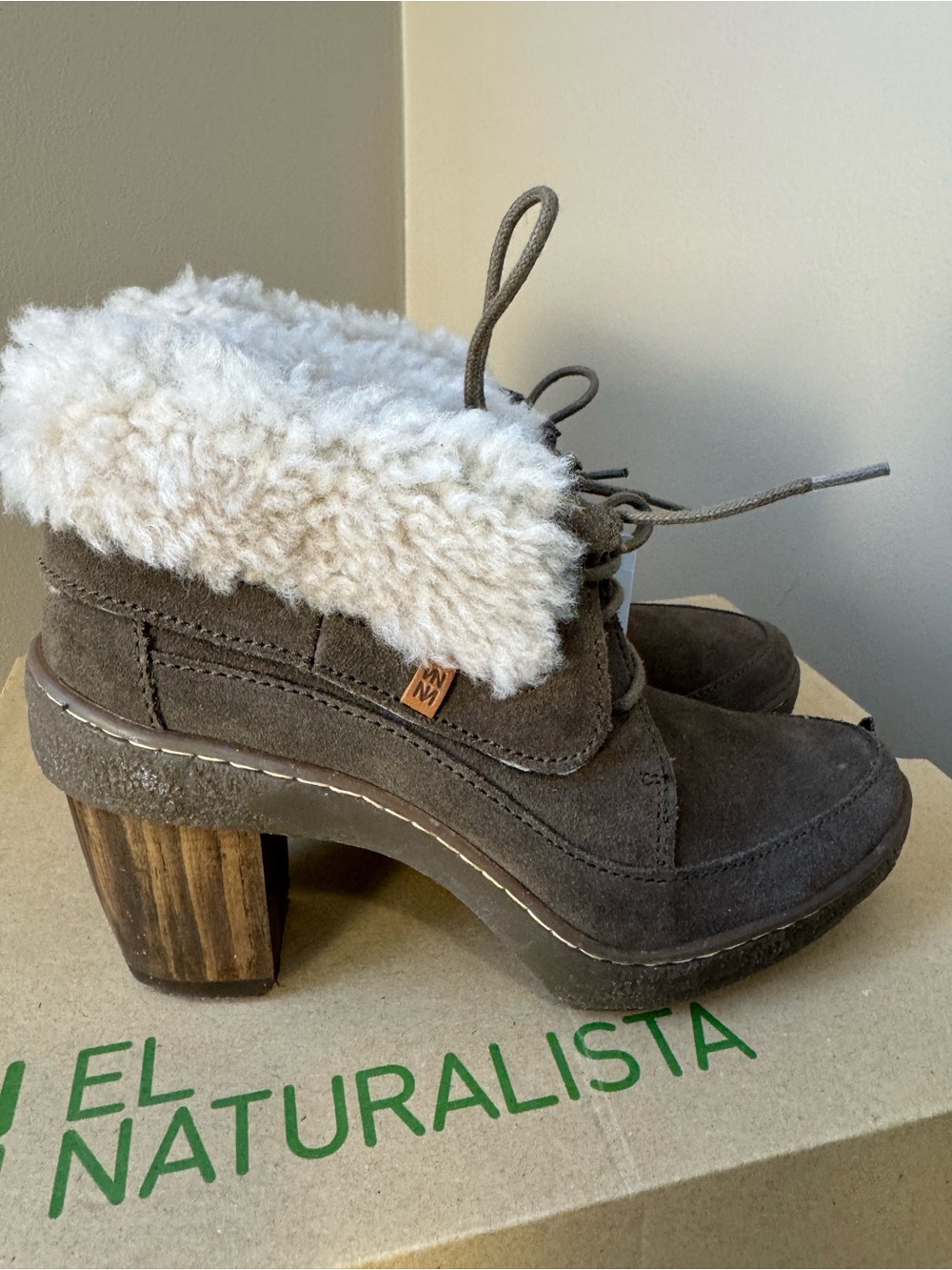 EL NATURALISTA Women's Lichen 5172 Faux Fur Cuff Heeled Booties EU 36 NIB